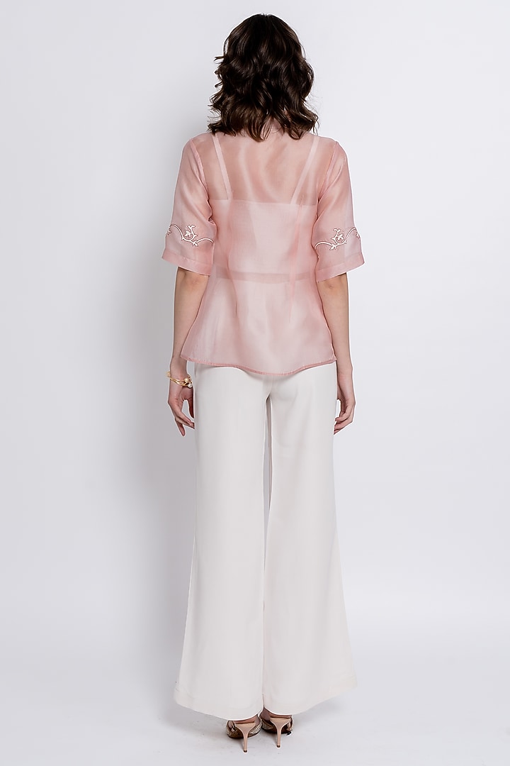 Light Pink Silk Organza Embroidered Co-Ord Set by Love Kiki at Pernia's Pop Up Shop