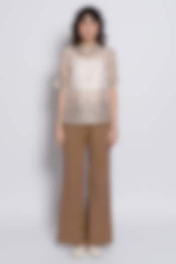 Ivory & Brown Silk Organza Embroidered Co-Ord Set by Love Kiki at Pernia's Pop Up Shop