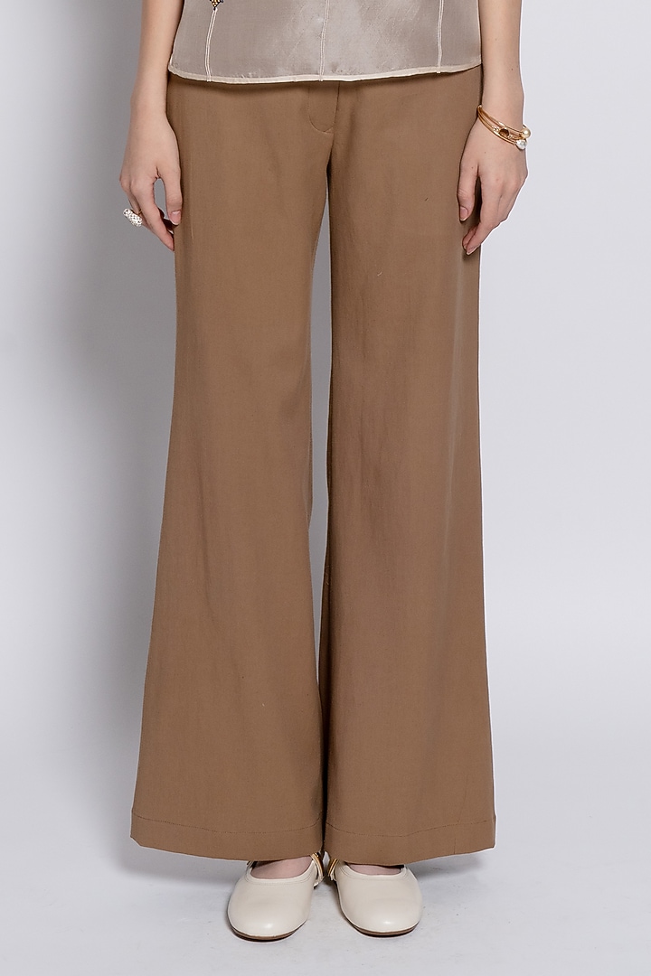 Ivory & Brown Silk Organza Embroidered Co-Ord Set by Love Kiki at Pernia's Pop Up Shop