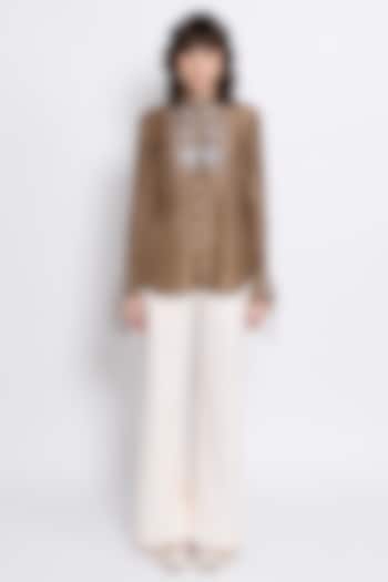 Brown & Ivory Viscose Embroidered Co-Ord Set by Love Kiki at Pernia's Pop Up Shop