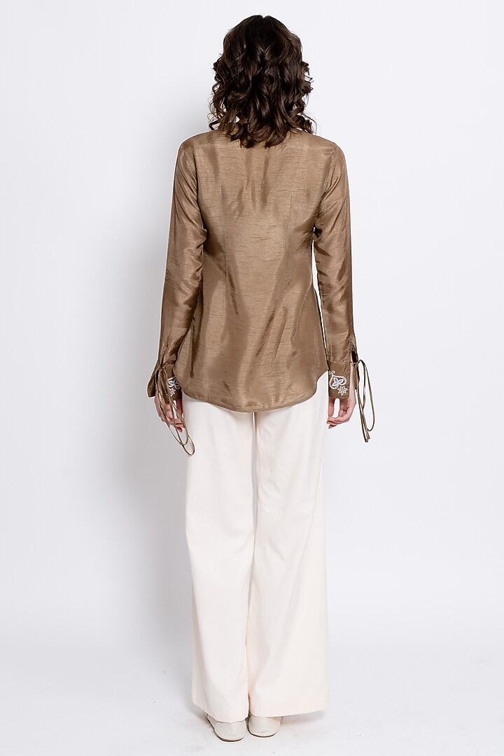 Brown & Ivory Viscose Embroidered Co-Ord Set by Love Kiki at Pernia's Pop Up Shop