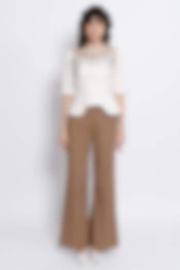 Ivory & Brown Premium Crepe Embroidered Co-Ord Set by Love Kiki at Pernia's Pop Up Shop