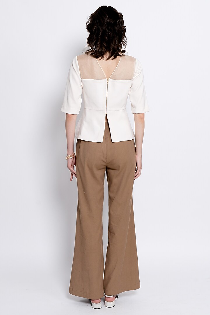 Ivory & Brown Premium Crepe Embroidered Co-Ord Set by Love Kiki at Pernia's Pop Up Shop