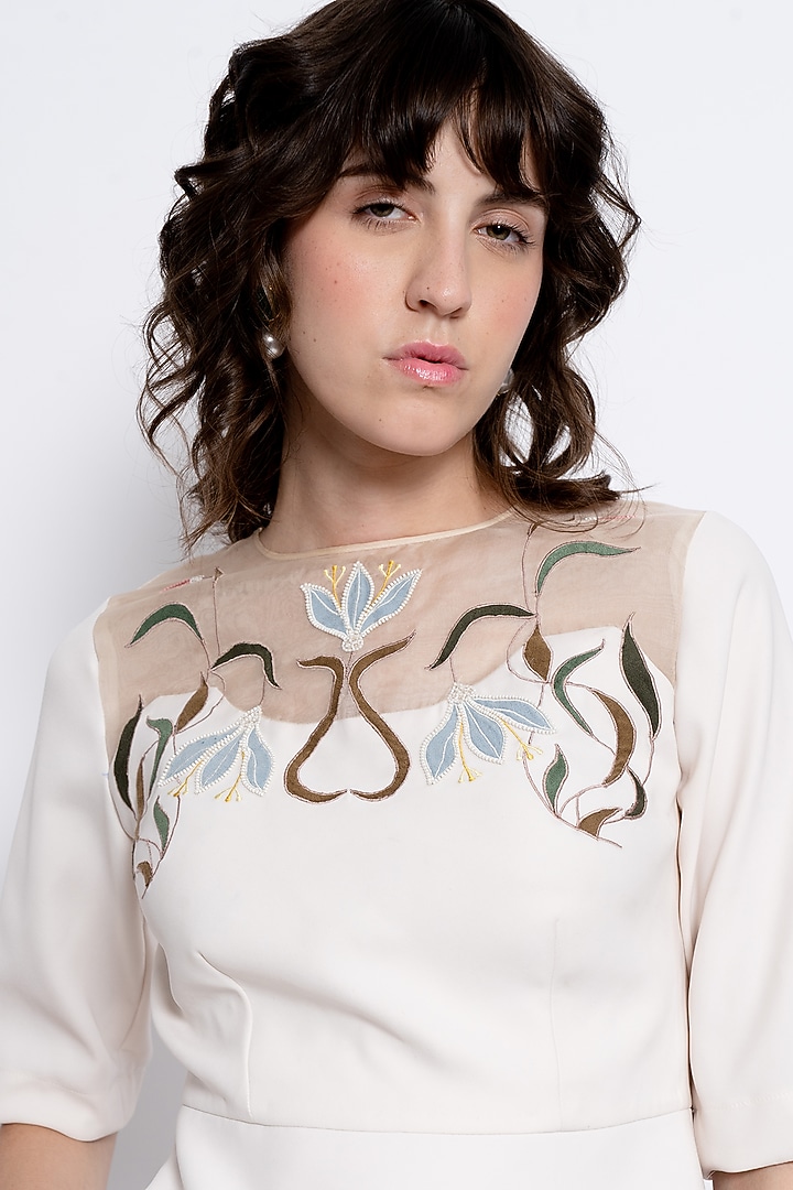 Ivory & Brown Premium Crepe Embroidered Co-Ord Set by Love Kiki at Pernia's Pop Up Shop