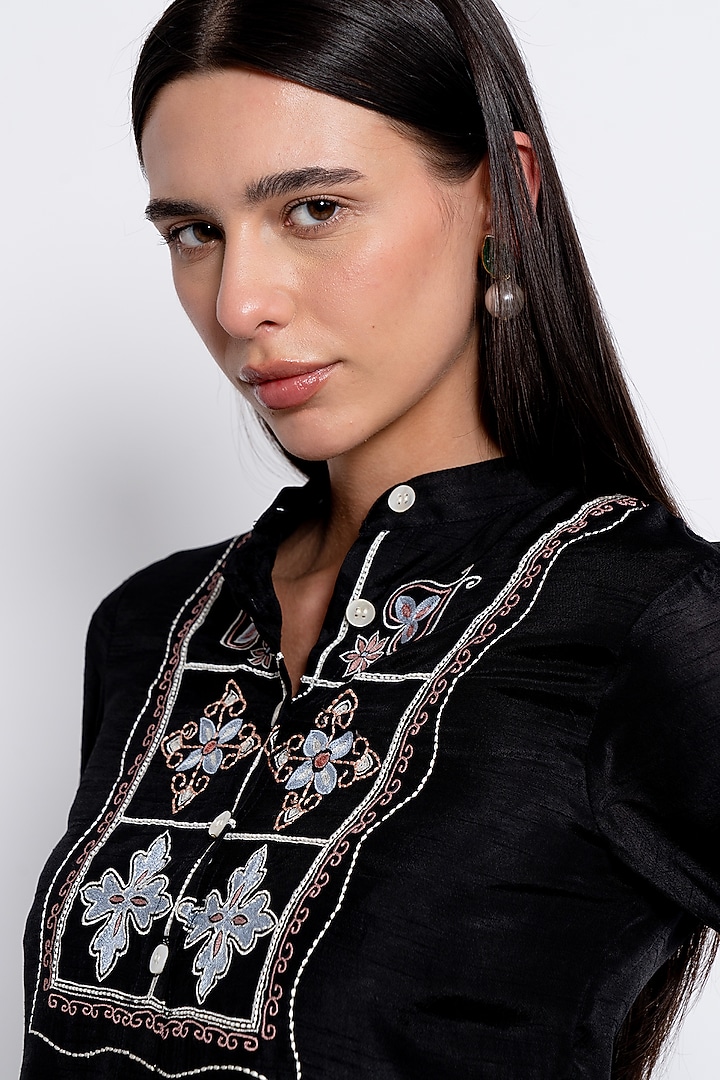 Black & Ivory Viscose Embroidered Co-Ord Set by Love Kiki at Pernia's Pop Up Shop