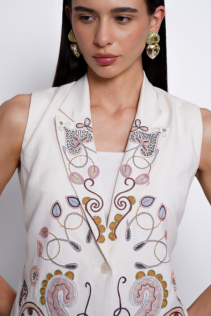 Ivory Tencel Embroidered Blazer Set by Love Kiki at Pernia's Pop Up Shop