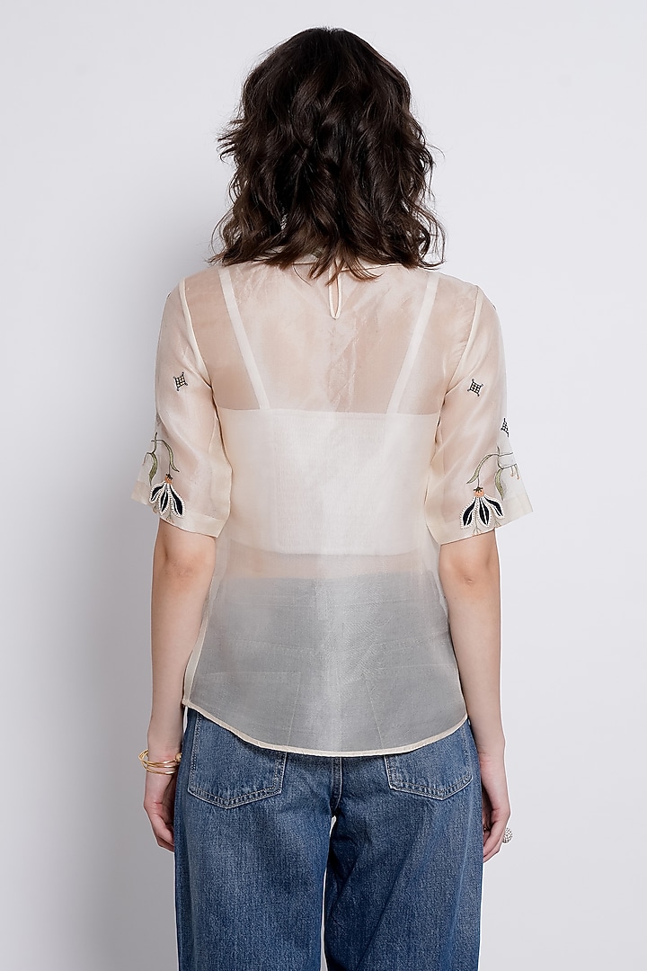 Ivory Silk Organza Embroidered Shirt by Love Kiki at Pernia's Pop Up Shop