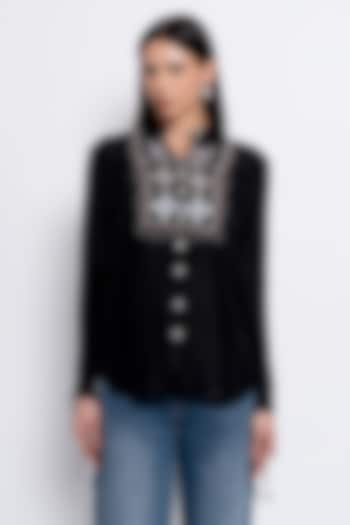 Black Viscose Embroidered Shirt by Love Kiki at Pernia's Pop Up Shop