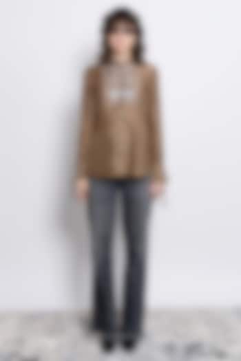 Brown Viscose Embroidered Shirt by Love Kiki at Pernia's Pop Up Shop