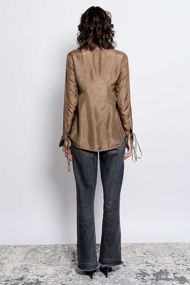 Brown Viscose Embroidered Shirt by Love Kiki at Pernia's Pop Up Shop