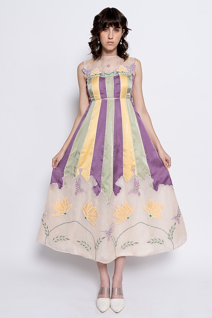 Multi-Colored Viscose Satin Floral Embroidered Vacation Dress by Love Kiki at Pernia's Pop Up Shop