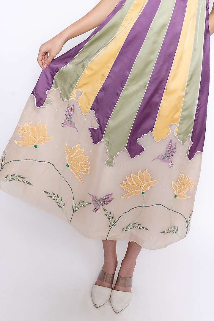 Multi-Colored Viscose Satin Floral Embroidered Vacation Dress by Love Kiki at Pernia's Pop Up Shop