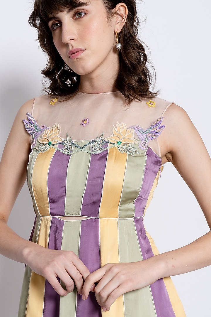Multi-Colored Viscose Satin Floral Embroidered Vacation Dress by Love Kiki at Pernia's Pop Up Shop