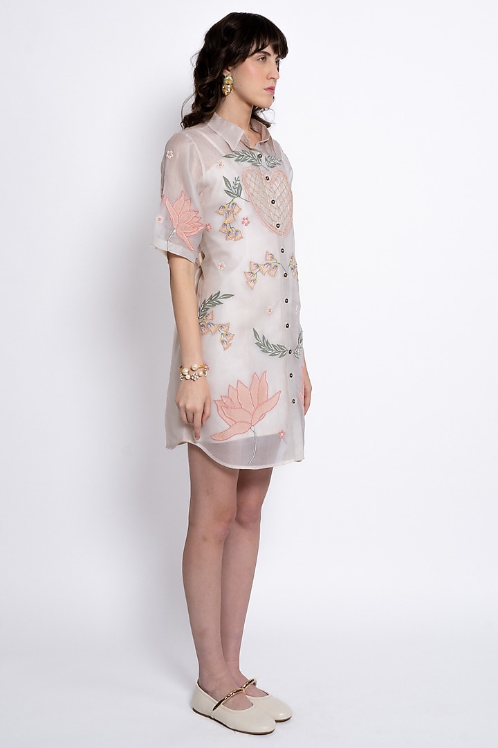 Ivory Silk Organza Embroidered Vacation Shirt Dress by Love Kiki at Pernia's Pop Up Shop