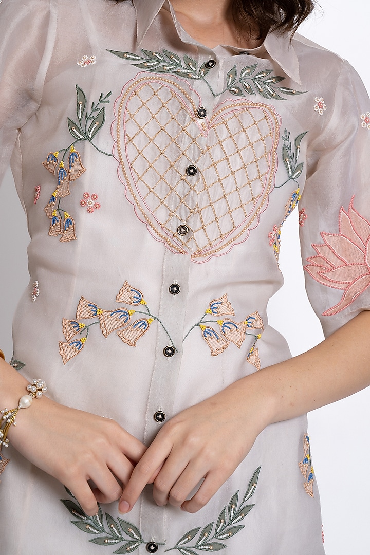 Ivory Silk Organza Embroidered Vacation Shirt Dress by Love Kiki at Pernia's Pop Up Shop
