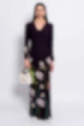 Burgundy Premium Crepe Floral Embroidered Party Wear Gown by Love Kiki at Pernia's Pop Up Shop