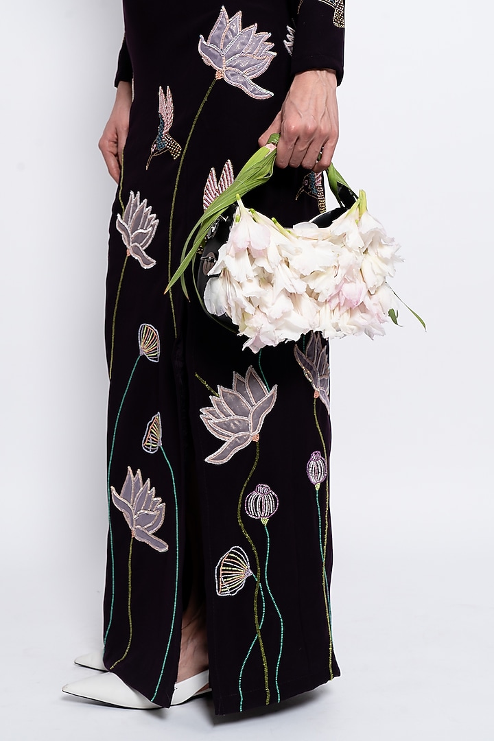 Burgundy Premium Crepe Floral Embroidered Party Wear Gown by Love Kiki at Pernia's Pop Up Shop