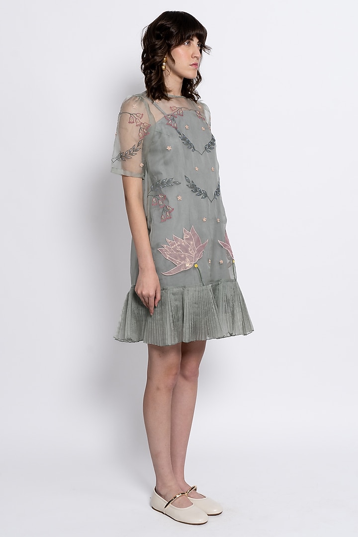 Sage Green Silk Organza Bead Embroidered Vacation Dress by Love Kiki at Pernia's Pop Up Shop
