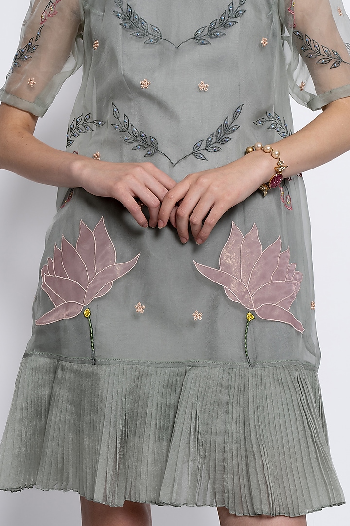 Sage Green Silk Organza Bead Embroidered Vacation Dress by Love Kiki at Pernia's Pop Up Shop