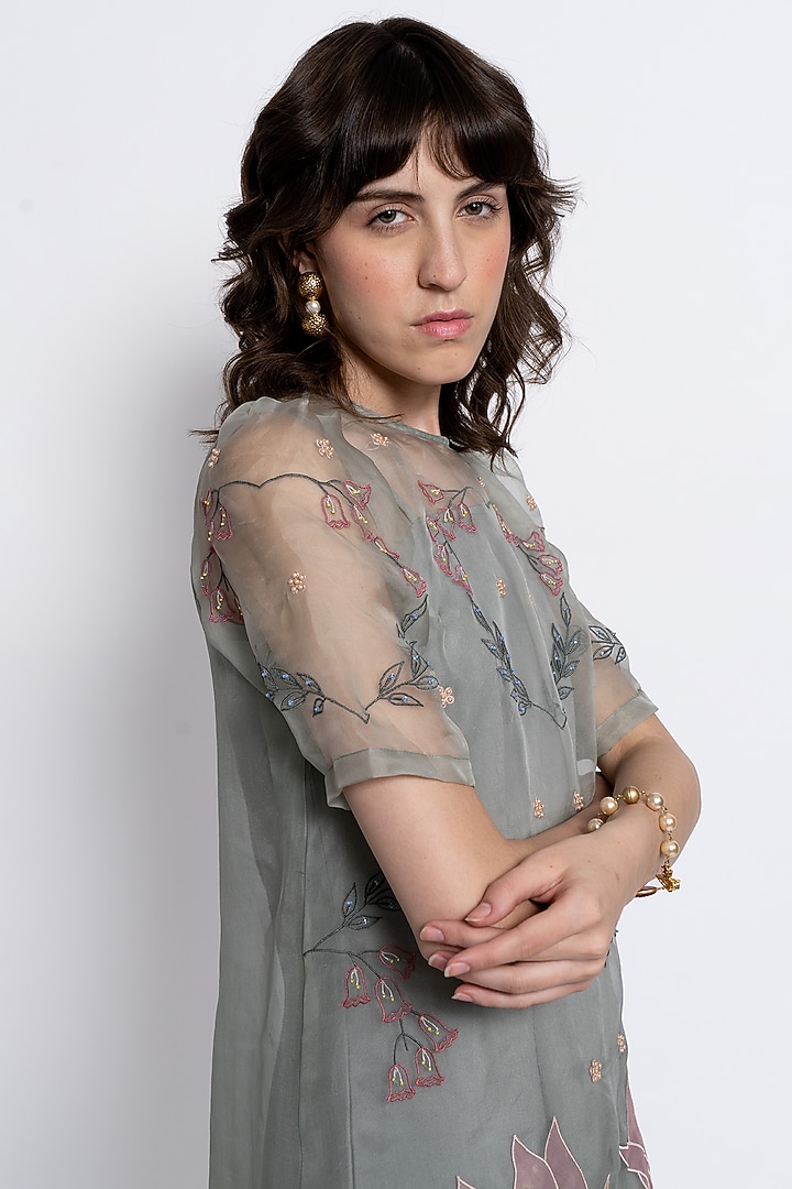 Sage Green Silk Organza Bead Embroidered Vacation Dress by Love Kiki at Pernia's Pop Up Shop