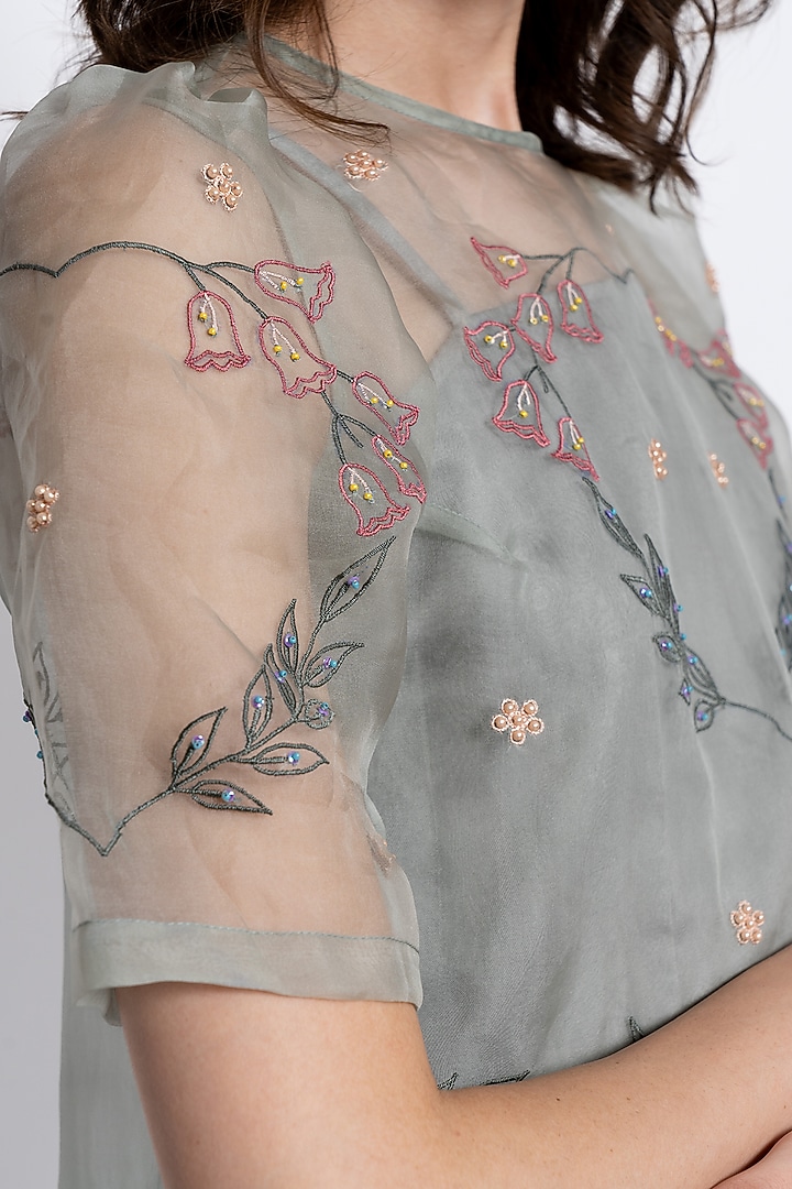 Sage Green Silk Organza Bead Embroidered Vacation Dress by Love Kiki at Pernia's Pop Up Shop