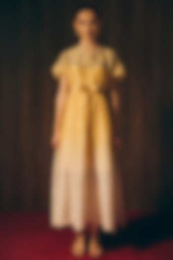 Yellow-Golden Silk Linen Machine Embroidered Ombre Vacation Dress by Love Kiki at Pernia's Pop Up Shop