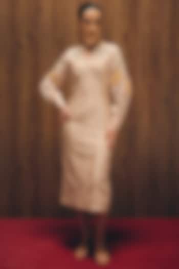 Ivory Textured Fabric & Silk Organza Embroidered Vacation Dress by Love Kiki at Pernia's Pop Up Shop