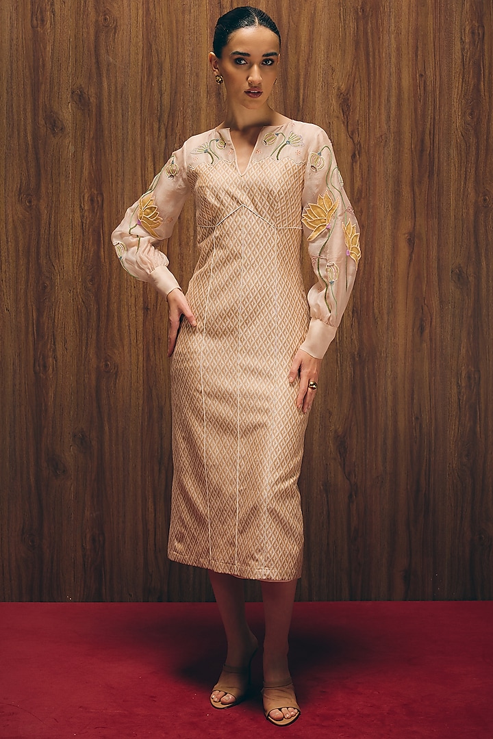 Ivory Textured Fabric & Silk Organza Embroidered Vacation Dress by Love Kiki at Pernia's Pop Up Shop