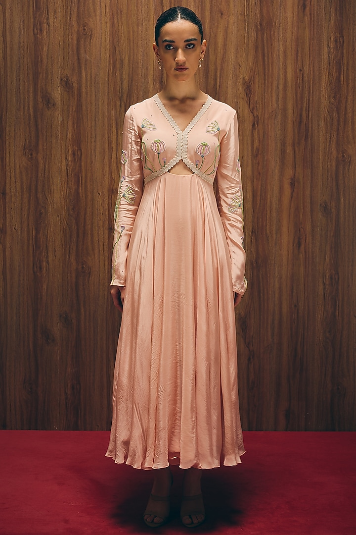 Pink Crepe Hand Embroidered Vacation Dress by Love Kiki at Pernia's Pop Up Shop