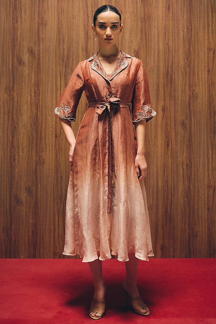 Rosewood Silk Linen Hand & Machine Embroidered Vacation Dress by Love Kiki at Pernia's Pop Up Shop