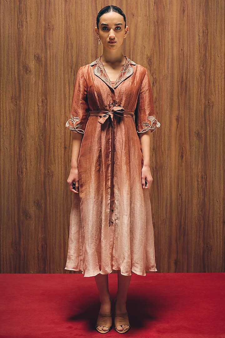 Rosewood Silk Linen Hand & Machine Embroidered Vacation Dress by Love Kiki at Pernia's Pop Up Shop