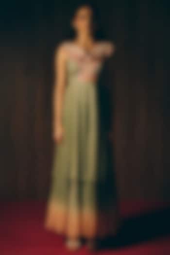 Sage Green Silk Organza & Organza Hand Embroidered Vacation Dress by Love Kiki at Pernia's Pop Up Shop