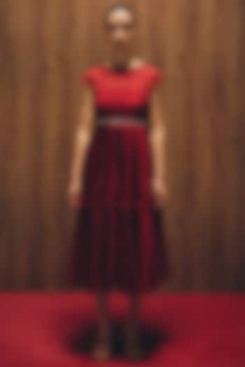 Carmine Red Silk & Organza Vacation Dress by Love Kiki at Pernia's Pop Up Shop