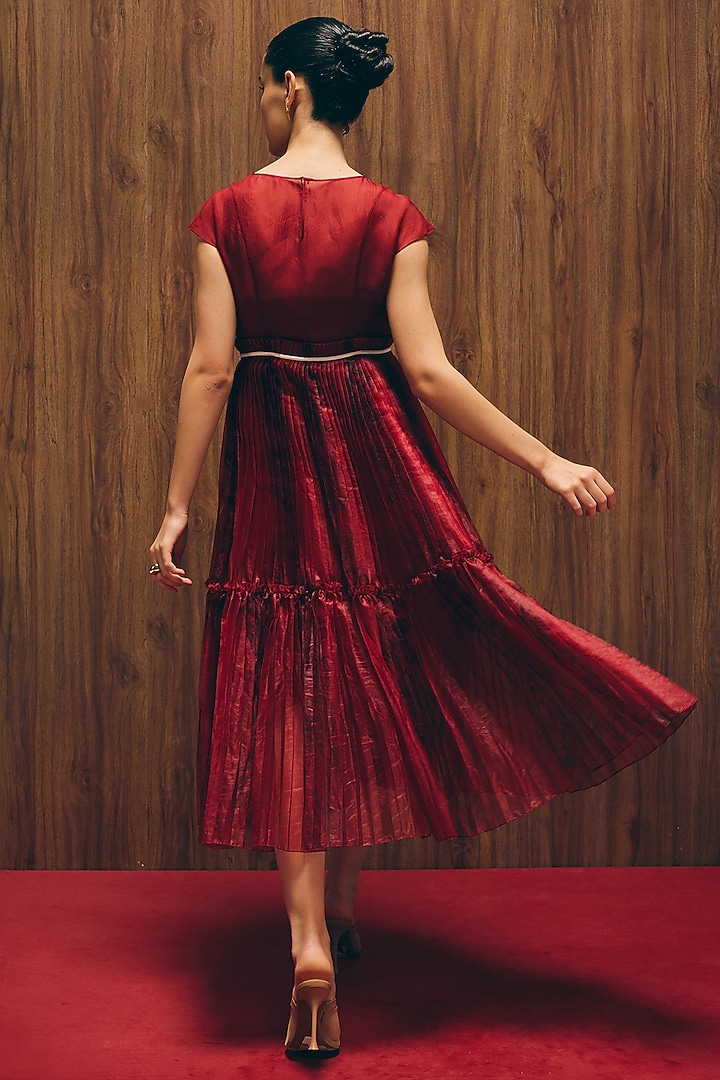 Carmine Red Silk & Organza Vacation Dress by Love Kiki at Pernia's Pop Up Shop