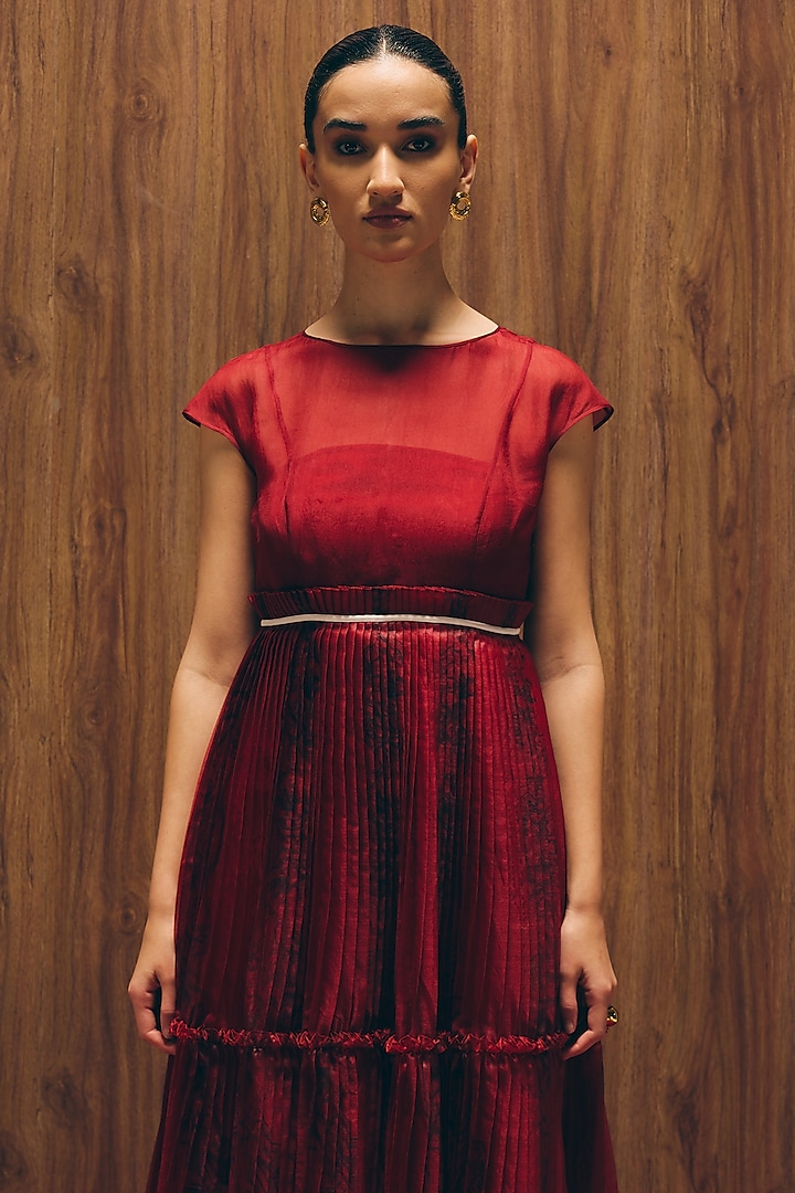 Carmine Red Silk & Organza Vacation Dress by Love Kiki at Pernia's Pop Up Shop