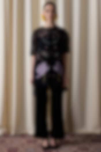 Black Silk Organza Embroidered Co-Ord Set by Love Kiki at Pernia's Pop Up Shop