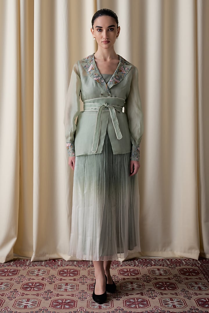 Green Organza Printed Skirt Set by Love Kiki at Pernia's Pop Up Shop