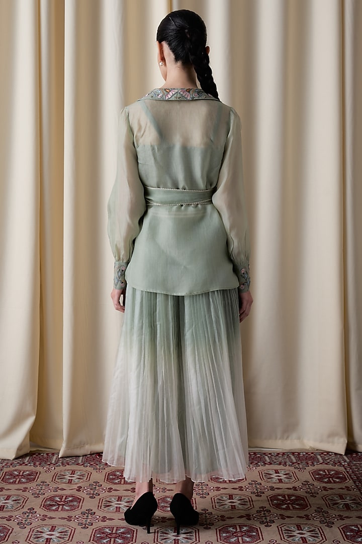 Green Organza Printed Skirt Set by Love Kiki at Pernia's Pop Up Shop
