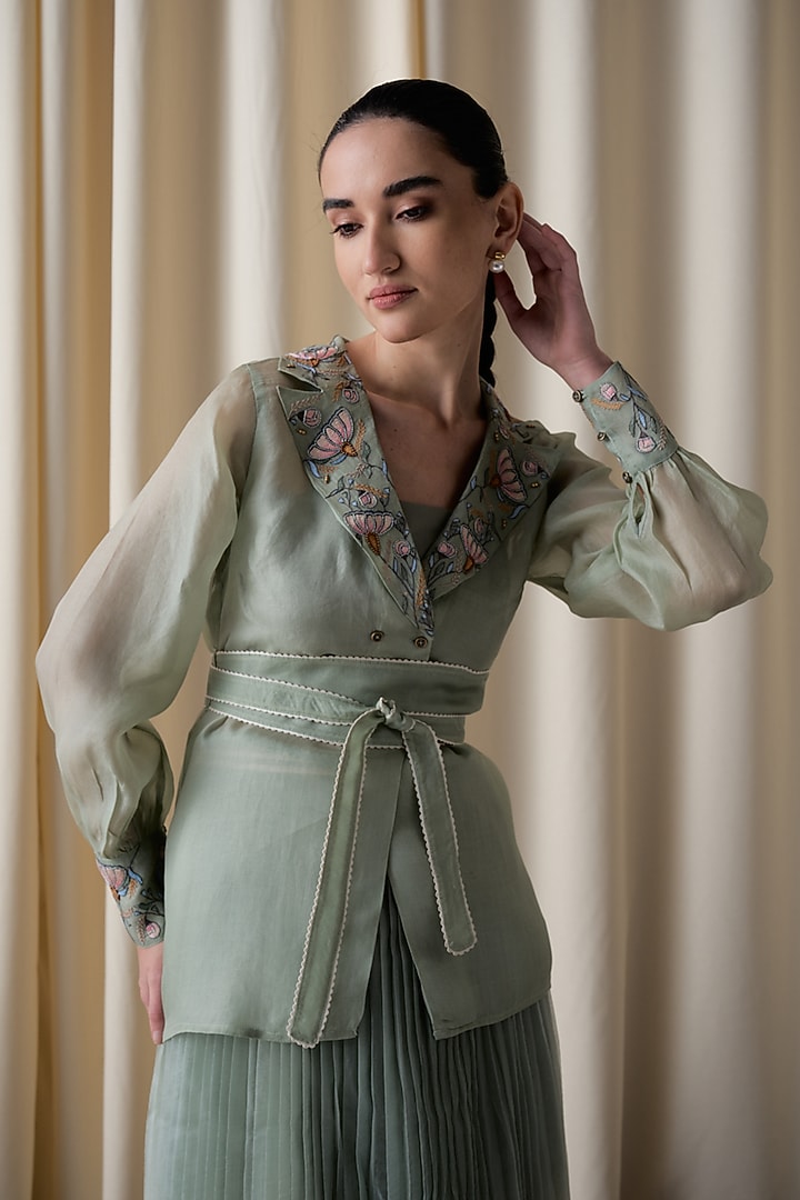 Green Organza Printed Skirt Set by Love Kiki at Pernia's Pop Up Shop