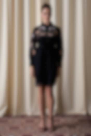 Black Silk Organza Hand & Machine Embroidered Shirt Summer Dress by Love Kiki at Pernia's Pop Up Shop