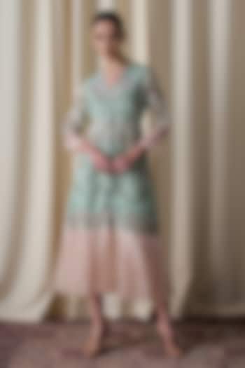 Mint Green Silk Organza Hand Embroidered A-Line Vacation Dress by Love Kiki at Pernia's Pop Up Shop