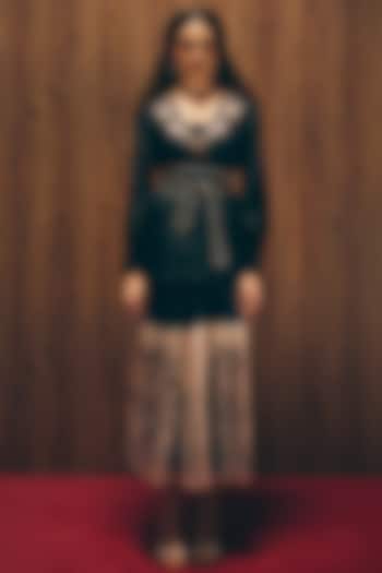 Black Silk Organza Floral Embroidered Jacket Set by Love Kiki at Pernia's Pop Up Shop