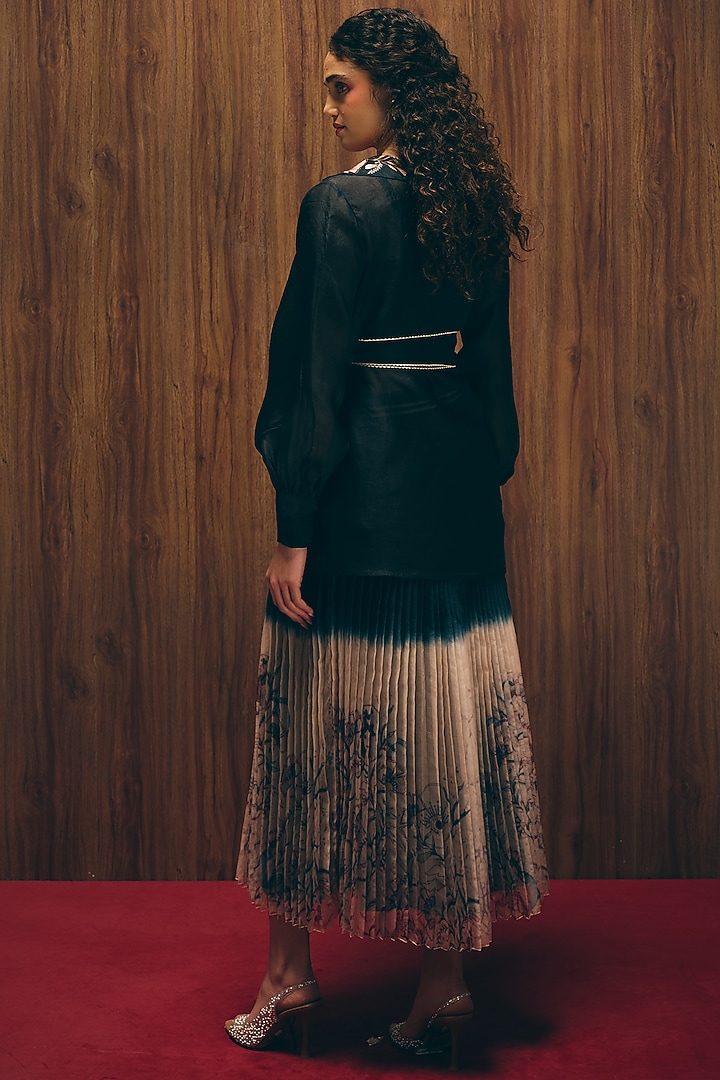 Black Silk Organza Floral Embroidered Jacket Set by Love Kiki at Pernia's Pop Up Shop