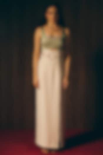 Ivory & Sage Green Premium Crepe Hand Embroidered Party Wear Gown by Love Kiki at Pernia's Pop Up Shop