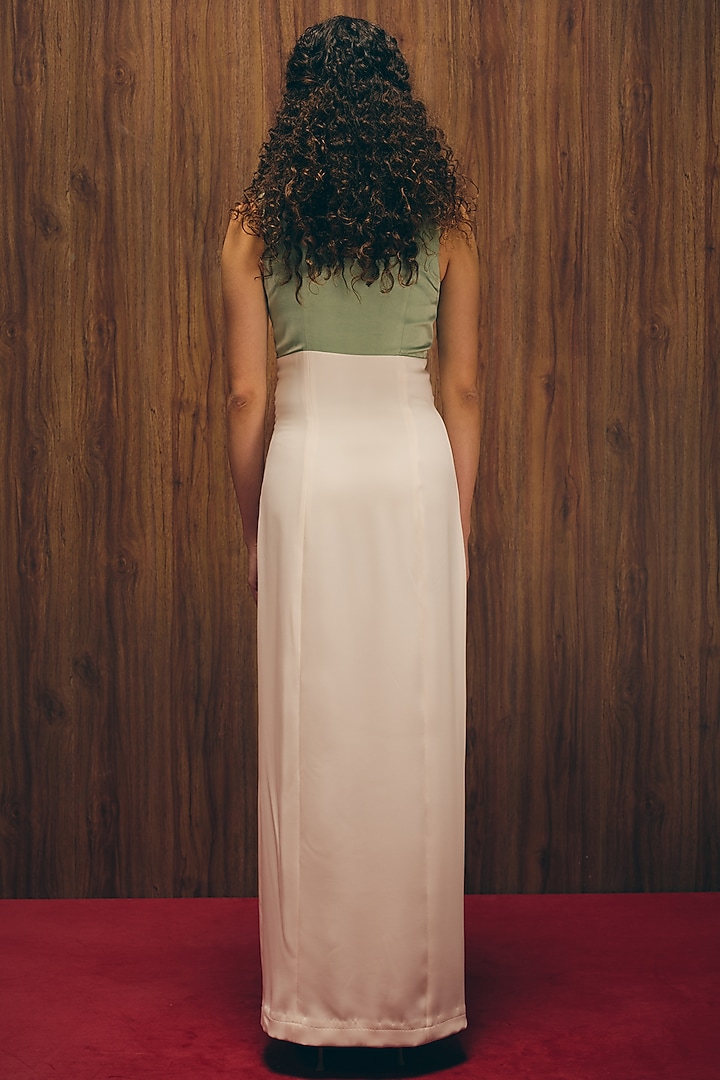 Ivory & Sage Green Premium Crepe Hand Embroidered Party Wear Gown by Love Kiki at Pernia's Pop Up Shop