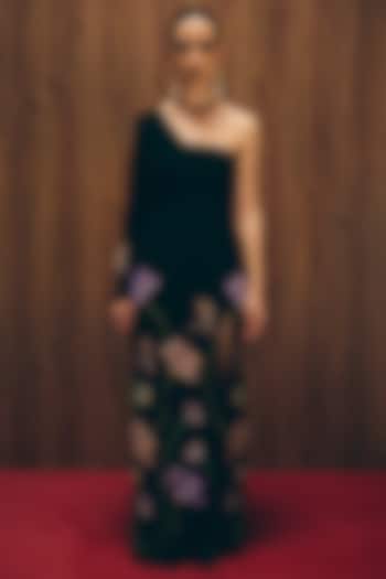 Black Premium Crepe Hand & Machine Embroidered Vacation Dress by Love Kiki at Pernia's Pop Up Shop