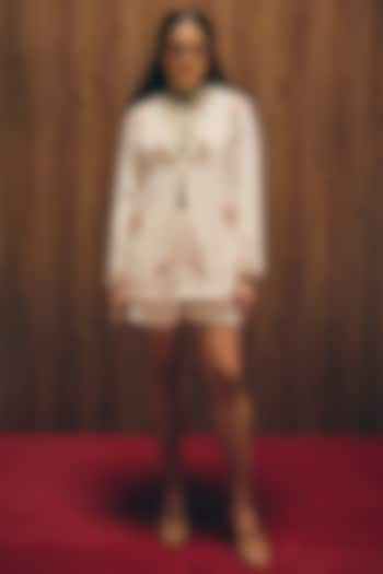 Ivory Premium Crepe Hand Embroidered Jacket by Love Kiki at Pernia's Pop Up Shop