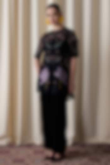 Black Silk Organza Embroidered Top by Love Kiki at Pernia's Pop Up Shop