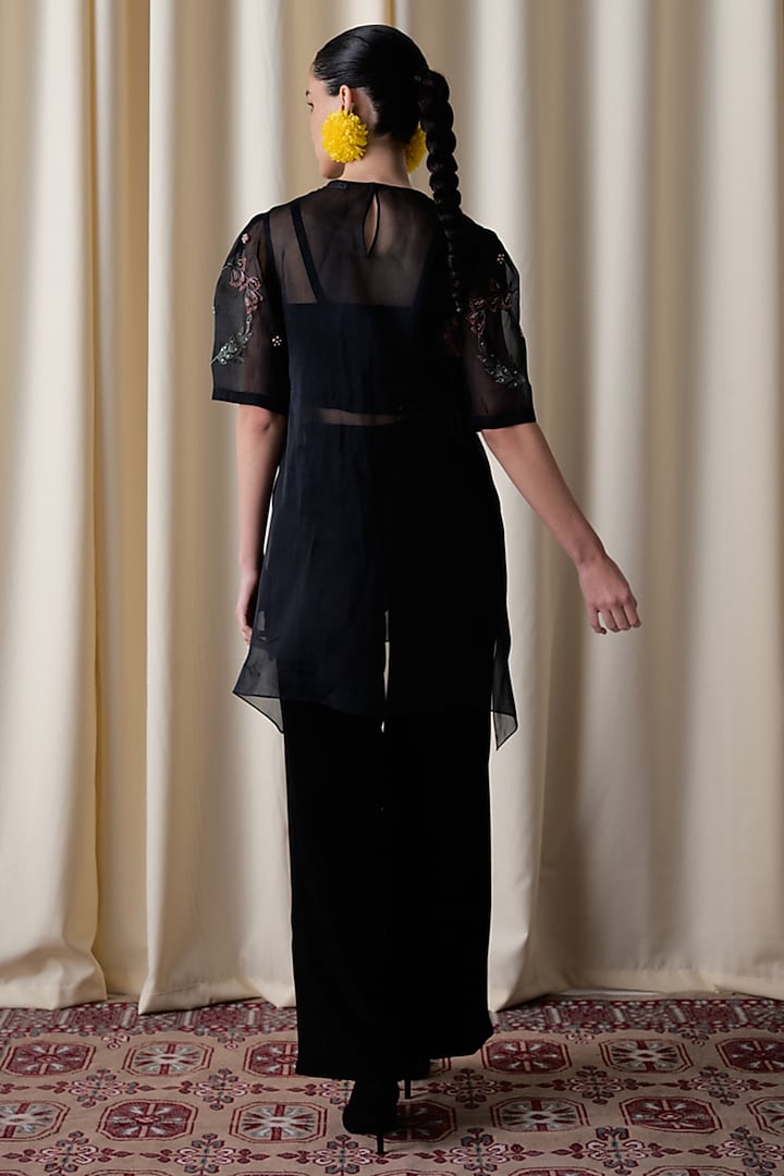Black Silk Organza Embroidered Top by Love Kiki at Pernia's Pop Up Shop