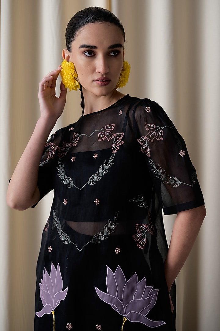Black Silk Organza Embroidered Top by Love Kiki at Pernia's Pop Up Shop